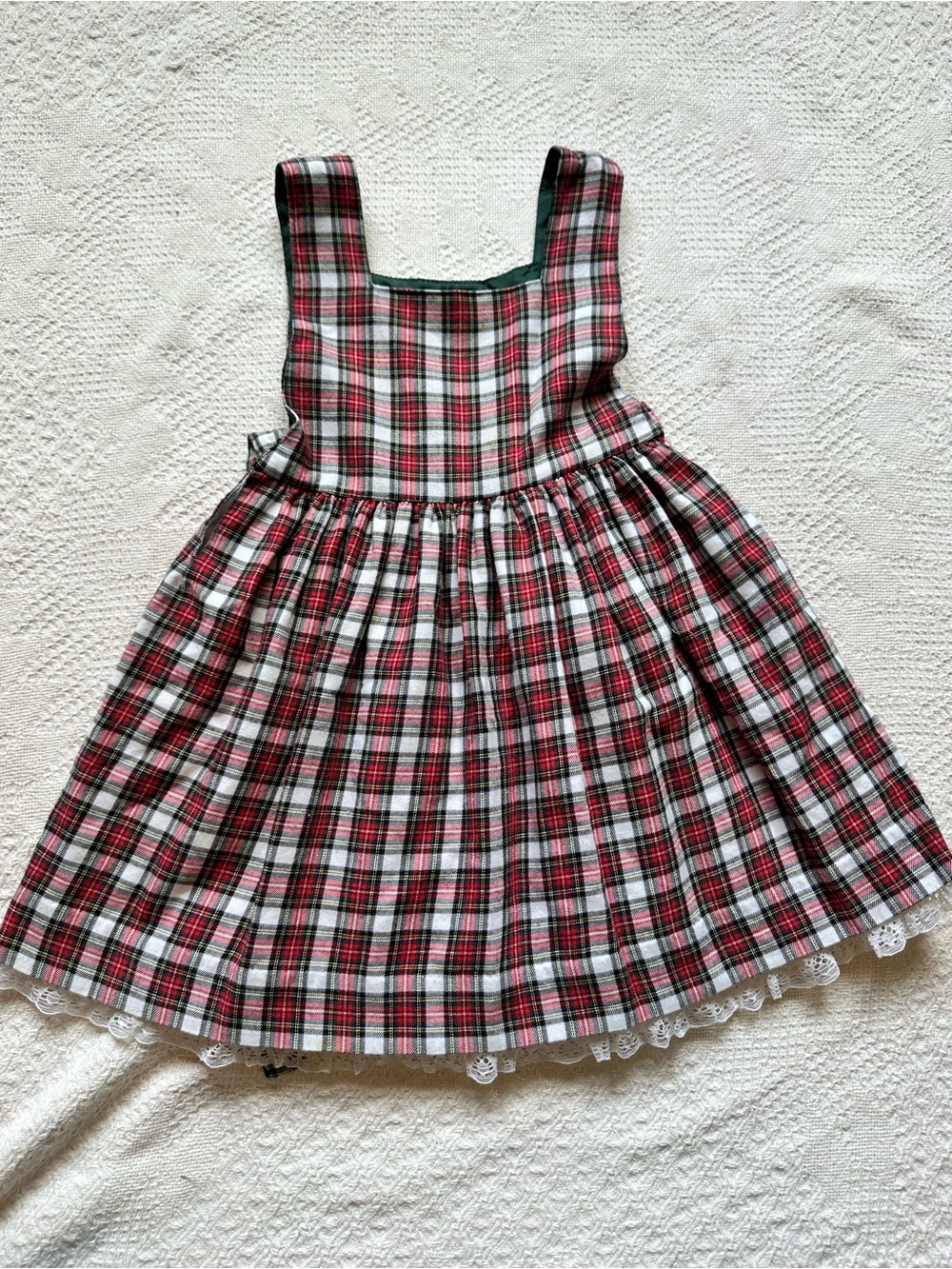 Girls Red and Green Plaid Pinafore Dress-Stewarts